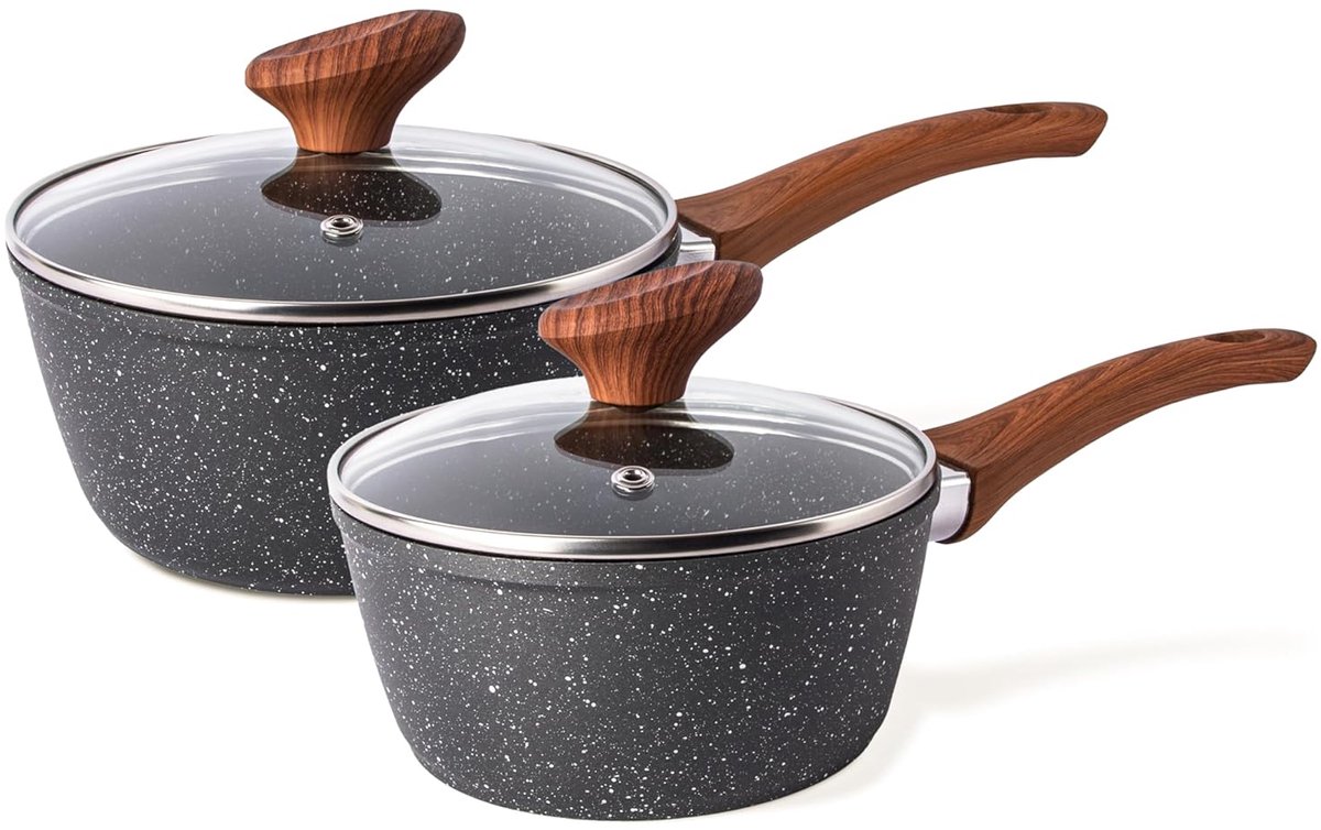 Inductieklare Steelpan Set - Marmeren Afwerking - Set van 2 - 16cm en 18cm