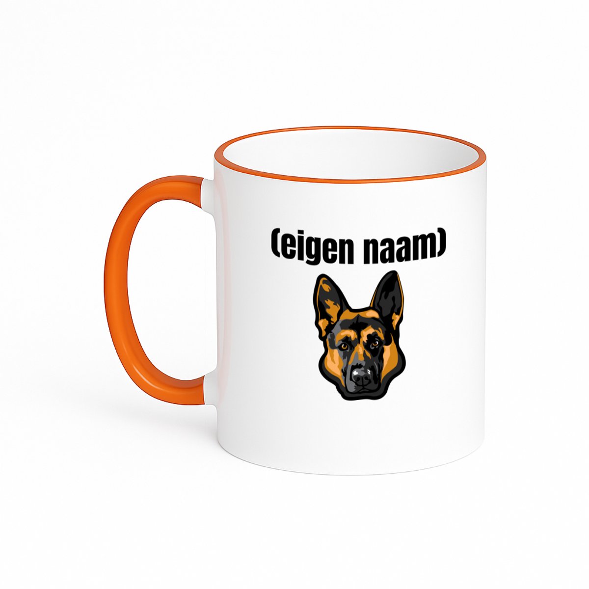 Hacebo® - hondenkop met eigen naam koffiebeker met gekleurde rand oranje - Honden - honden liefhebbers - thee mok - koffie beker - iemand die houdt van honden - verjaardag - cadeau - kado - koffiemok - 330 ML