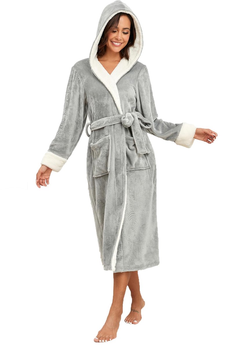 Dames Pluche Badjas met Capuchon - Nachtkleding en Slaapkleding
