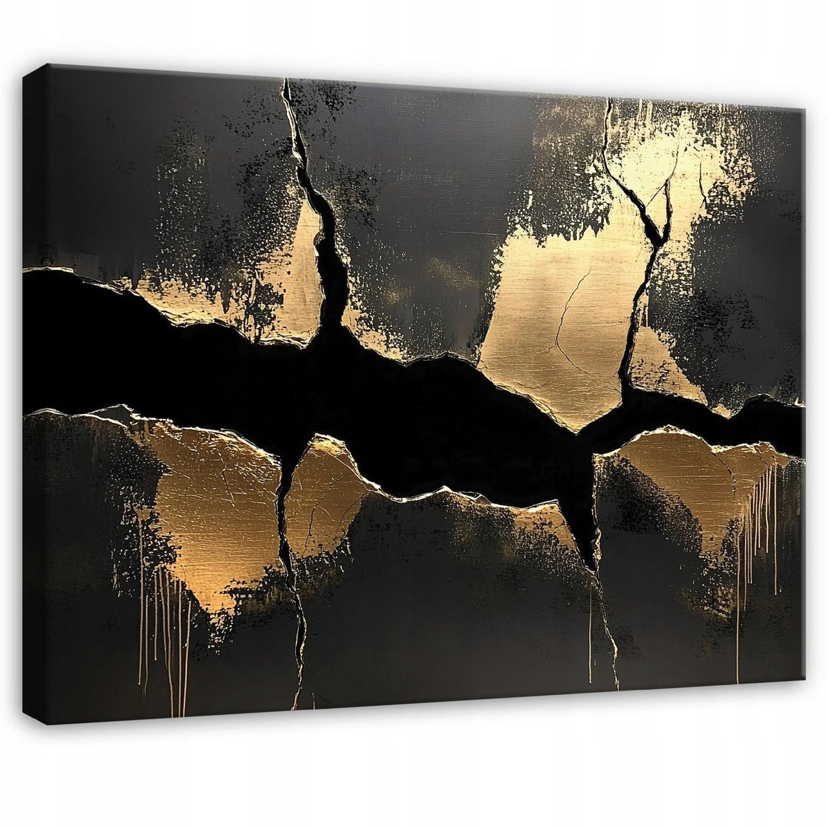 WALLARENA Canvas schilderij - 120x80 cm - Zwart marmer met goud voor slaapkamer, woonkamer, keuken multikleurig