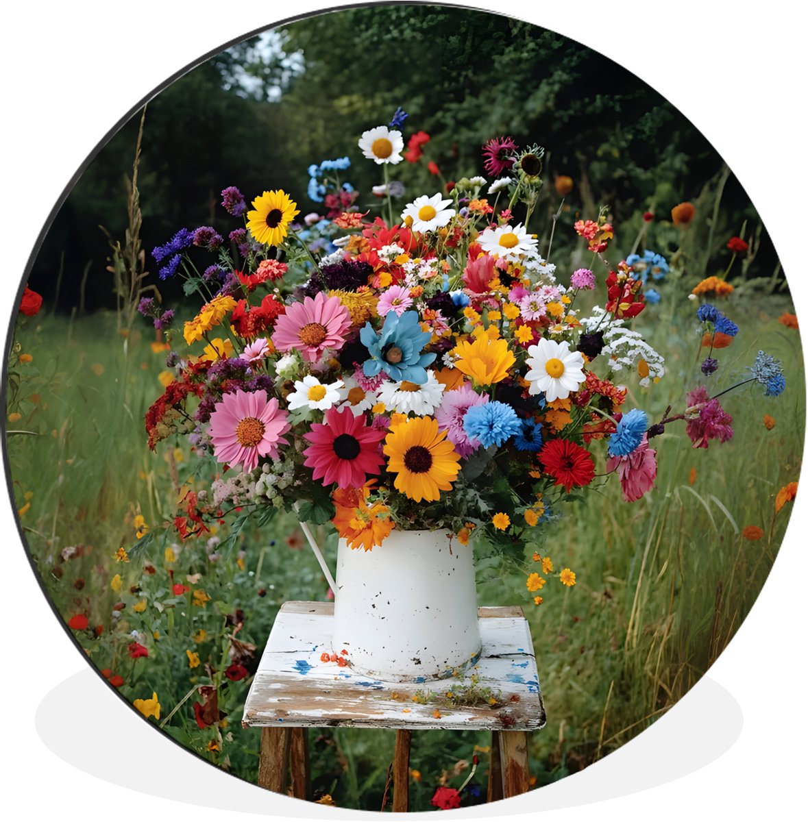 WallCircle - Wandcirkel - Muurcirkel - Bloemen - Krukje - Gieter - Veld - Aluminium - Dibo