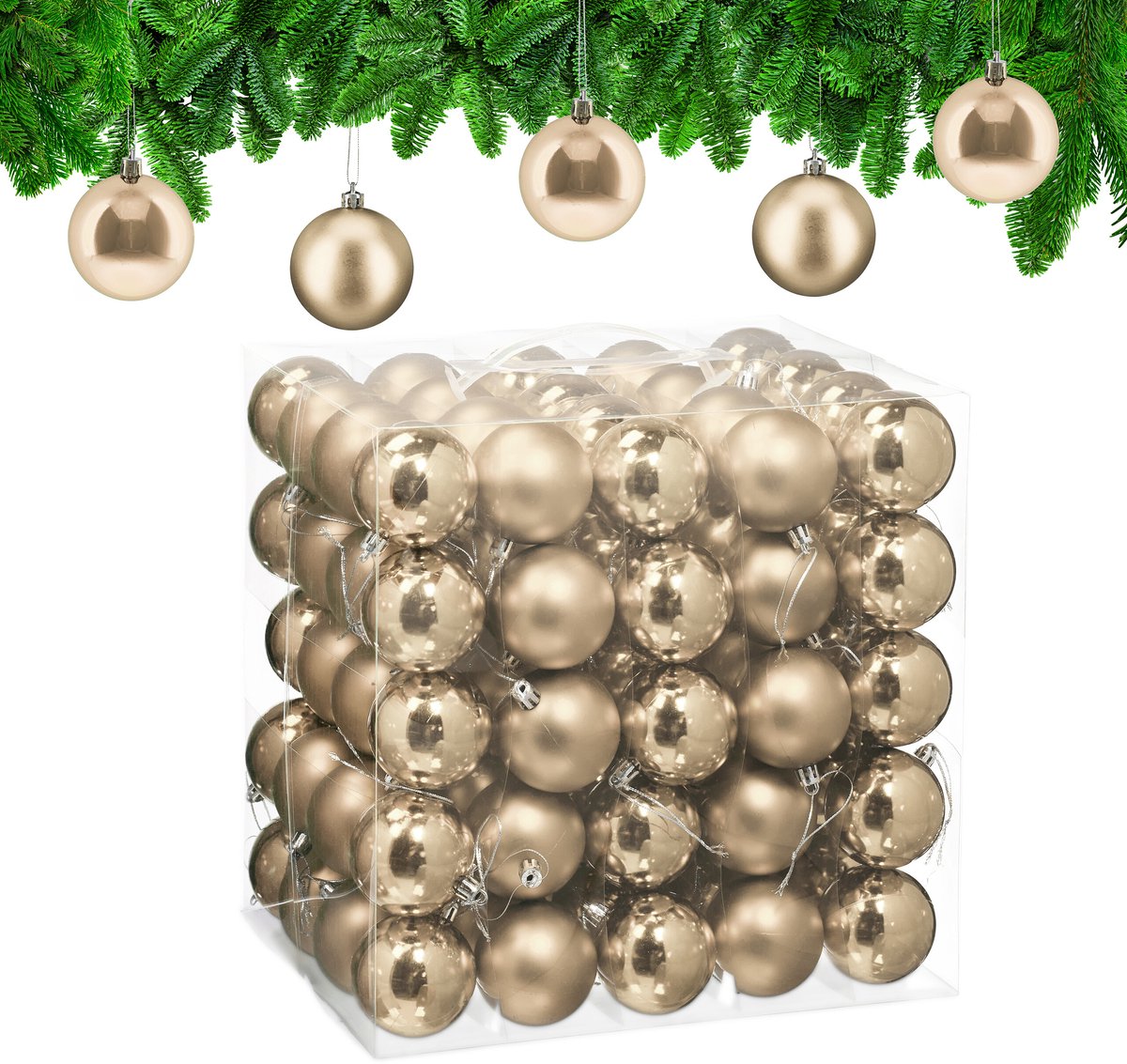 kerstballen set van 100 - Ø 6 cm - glanzend - mat - kunststof - champagne