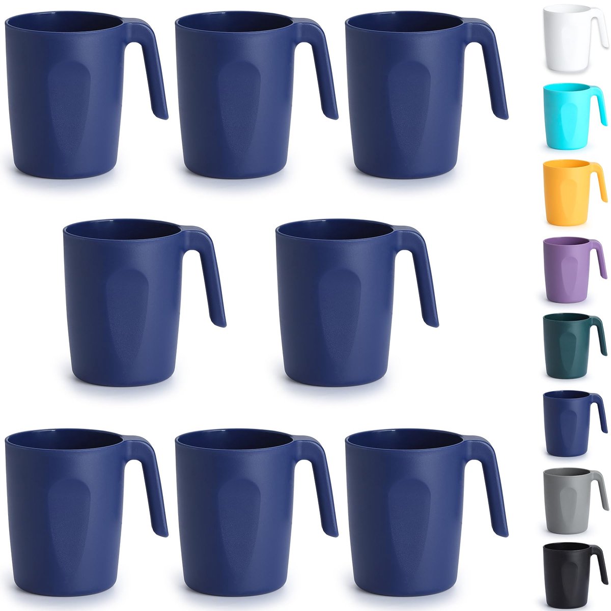 Blauwe plastic koffiekopjes set van 8 450 ml, plastic koffiekopjes met handvatten, herbruikbare waterbekers, gemakkelijk mee te nemen, ideaal voor thuis, tuin, picknick, camping