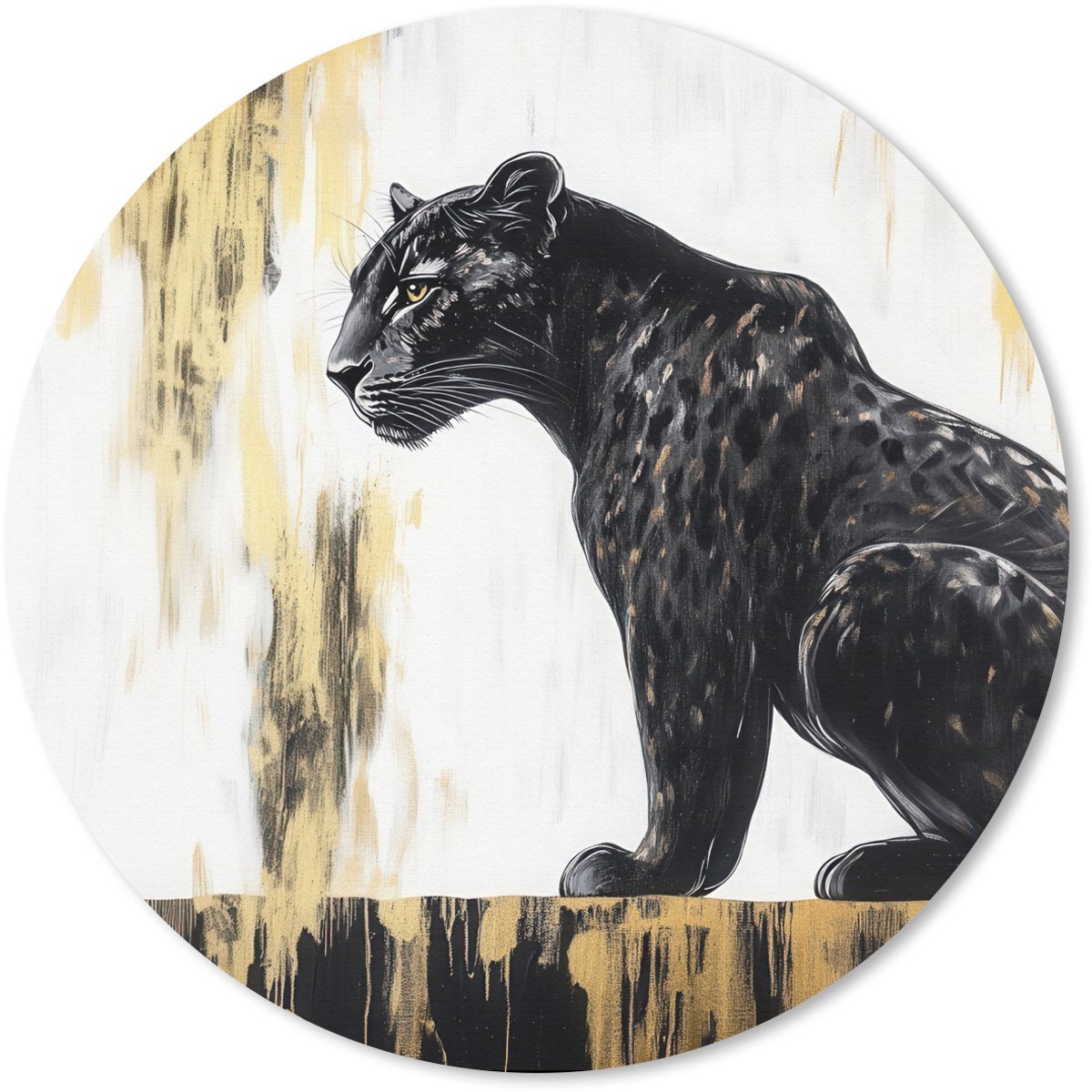 Muismat rond 20x20 cm - Mousepad Panter - Zwart - Abstract - Goud - Ronde muismatten