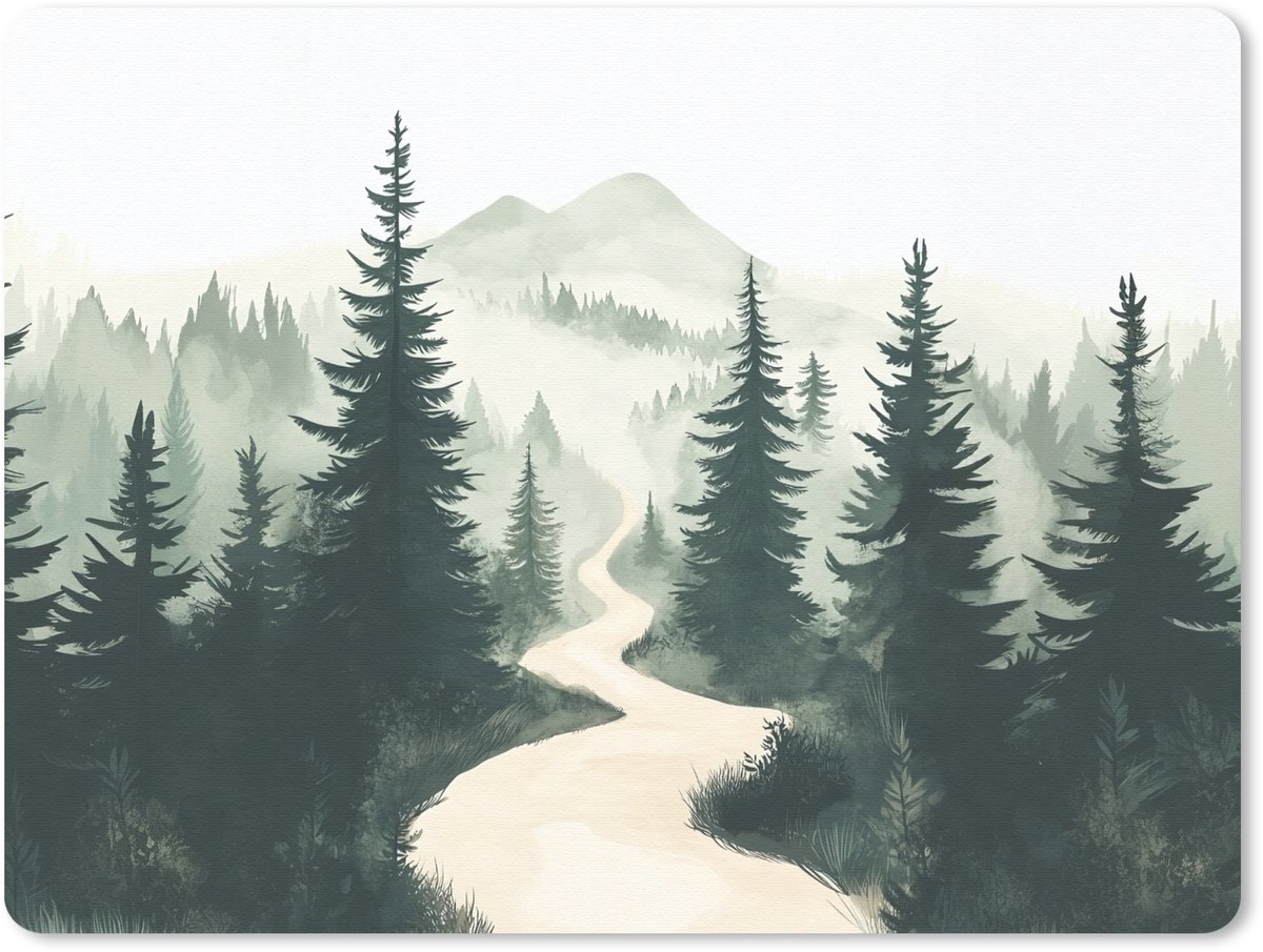 Muismat 23x19 cm - Mousepad Pad - Bomen - Bos - Illustratie - Muismatten