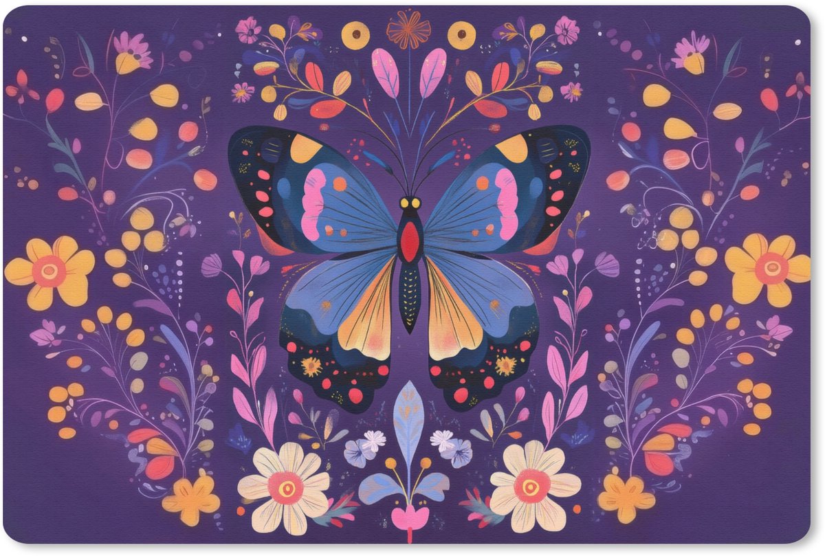 Muismat 27x18 cm - Mousepad Sierlijk - Bloemen - Vlinder - Paars - Muismatten