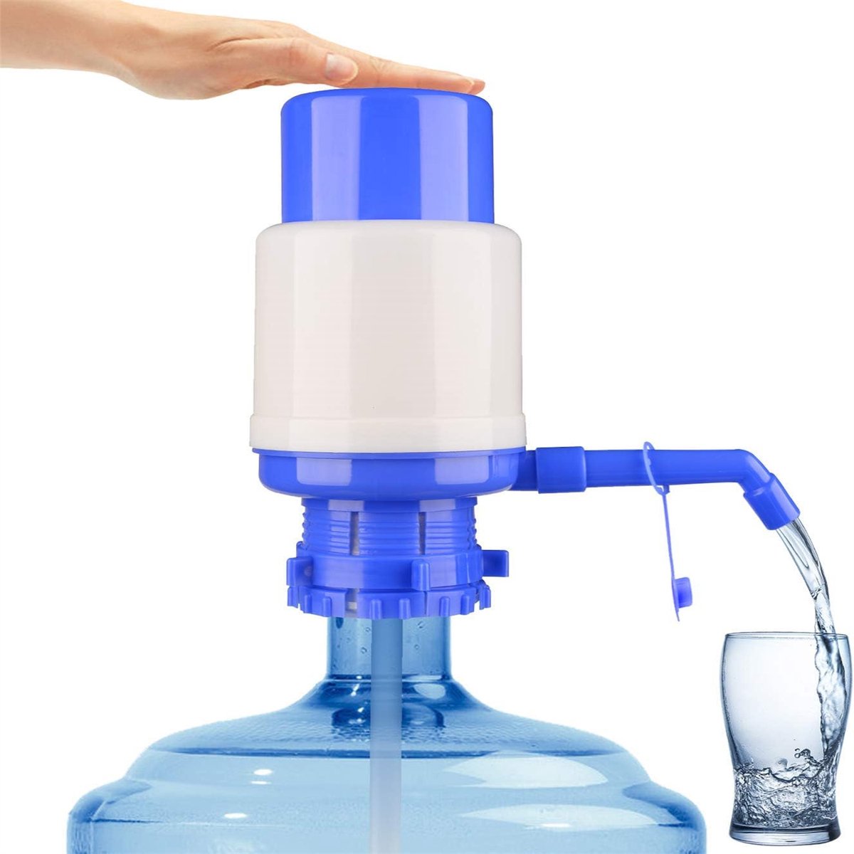 Peysaitr - Handmatige waterpomp - Duurzame waterpomp - Flessenwaterdrukpomp - Geschikt voor thuis en kantoor - Voedselveilig materiaal - Blauw-wit - 1 stuk