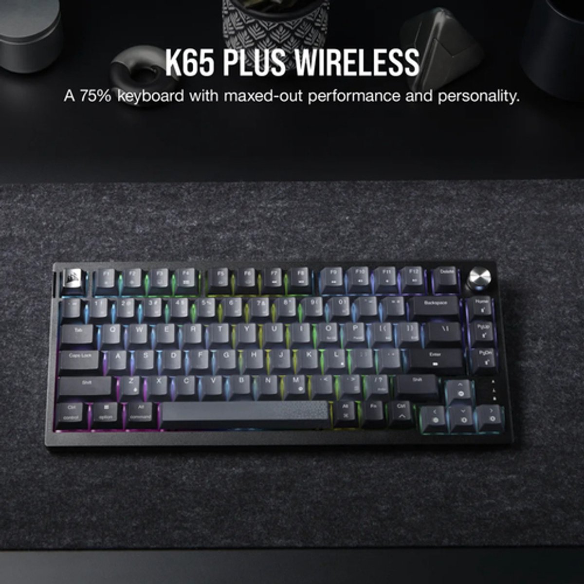 Corsair K65 Plus Draadloos Mechanisch Toetsenbord 75% - RGB – Corsair MLX Red Lineair – US Qwerty - Zwart/Grijs thumbnail 6