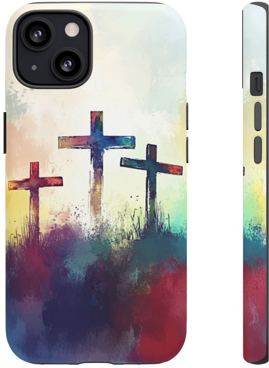 Drie Kruisen in Abstracte Waterverf – Telefoonhoesje Geschikt voor iPhone 13