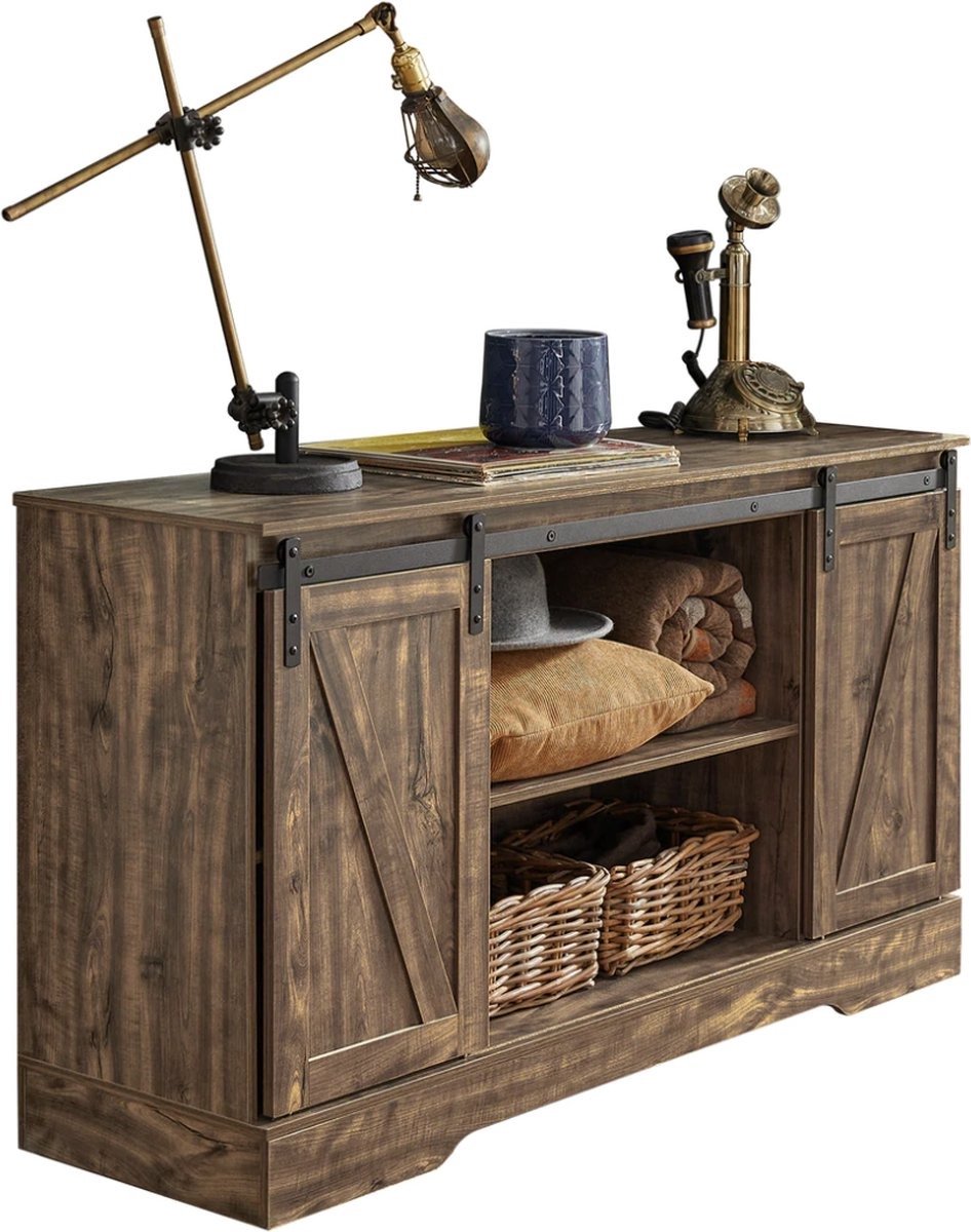 WNHB® Dressoir – Opbergkast met Deuren – Sidetable – Industrieel Design – Spaanplaat – 120x40x70 cm – Bruin