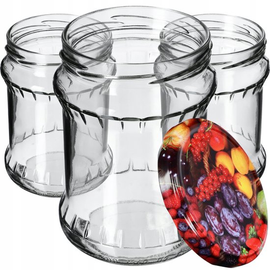 KADAX Inmaakpotten, 500 ml, bewaarpotten met schroefdeksel, inmaakpotten, jampot, voorraadpot, conservenglas, ronde potten (fruit, 8 stuks)