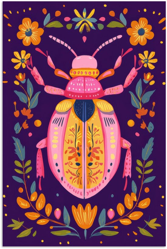 Poster 20x30 cm - Kever - Felgekleurd - Bloemen - Bladeren - Posters - Kamer decoratie - Wanddecoratie woonkamer - Muurdecoratie slaapkamer