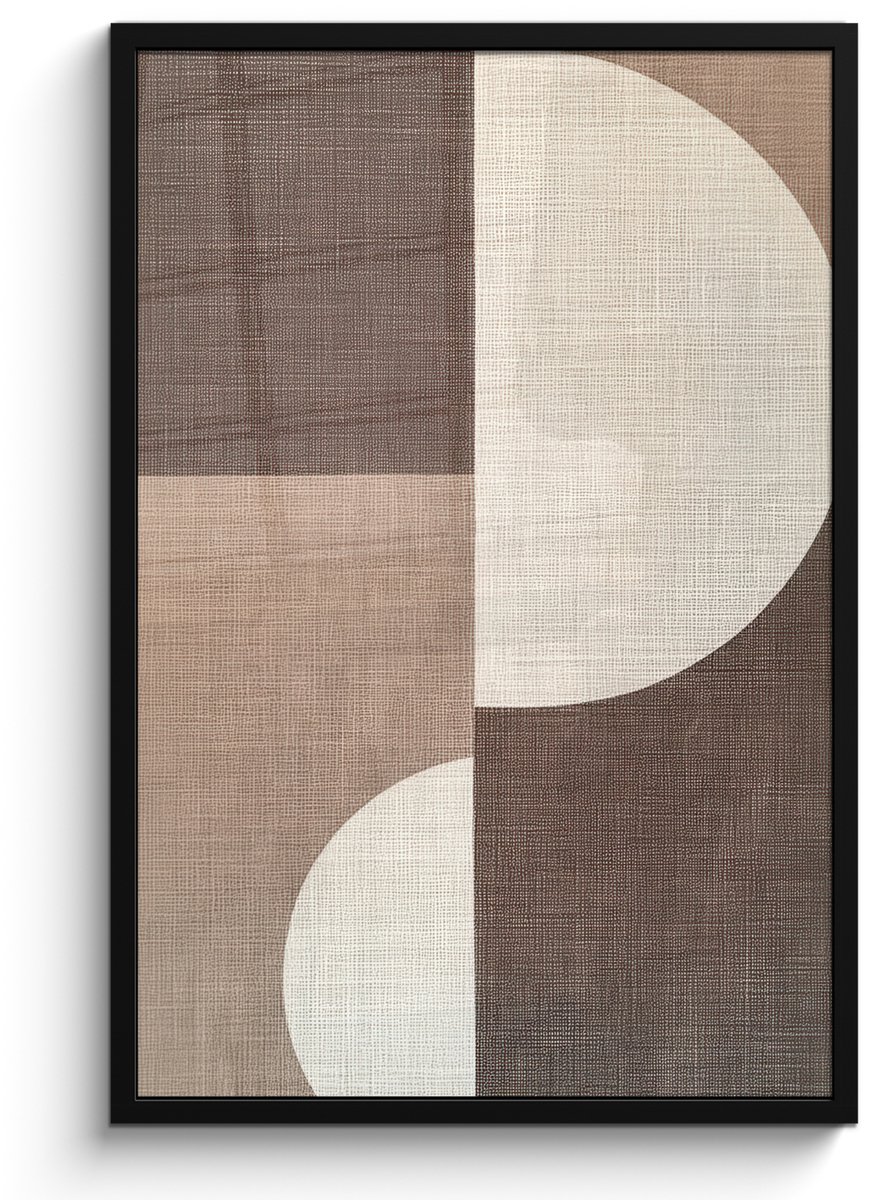 FrameYourWall Poster in lijst - Fotolijst 60x90 cm - Posters - Raster - Halve cirkels - Contrast - Posterlijst zwart - Decoratie - Wanddecoratie woonkamer - Muurdecoratie slaapkamer cirkels - Vlakken
