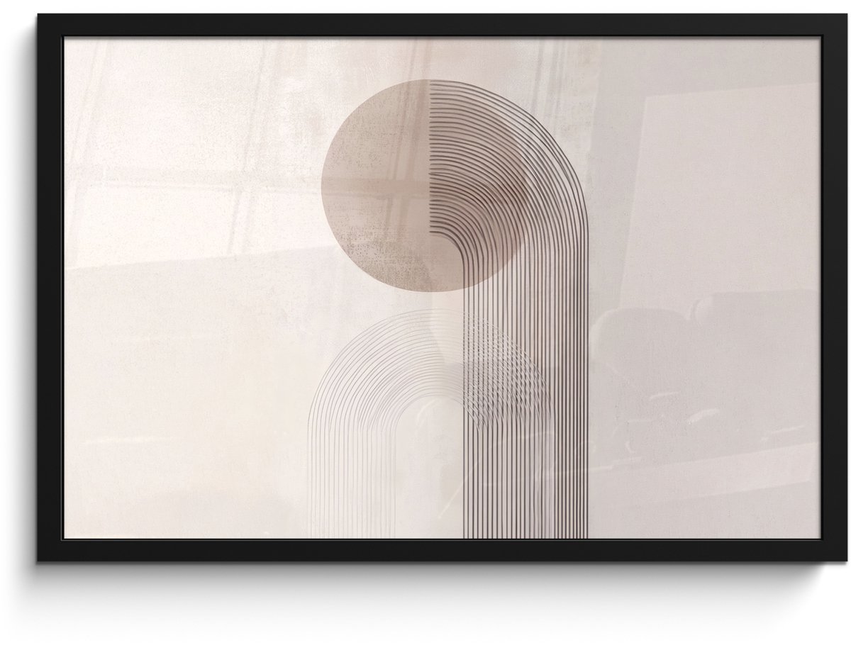 FrameYourWall Poster in lijst - Fotolijst 60x40 cm - Posters - Minimalistisch - Cirkel - Lichtgrijs - Posterlijst zwart - Decoratie - Wanddecoratie woonkamer - Muurdecoratie slaapkamer Minimalistisch - Cirkel - Lijnen