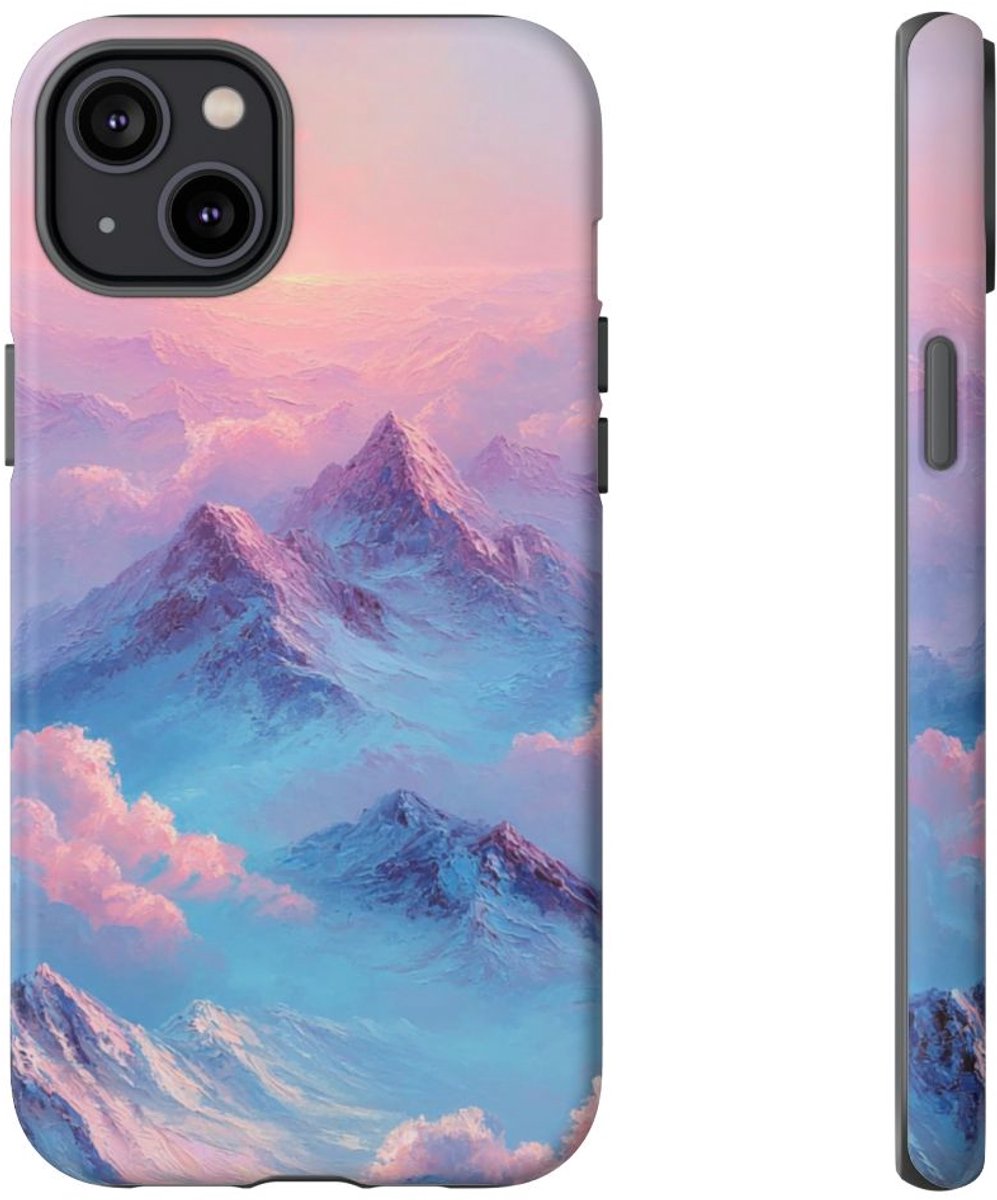 Dromerige Roze en Blauwe Bergen – Telefoonhoesje Geschikt voor iPhone 14 Plus