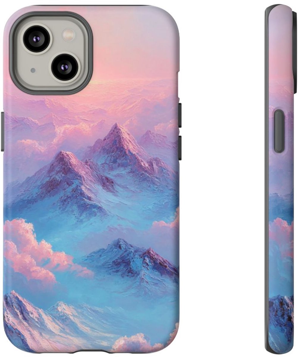 Dromerige Roze en Blauwe Bergen – Telefoonhoesje Geschikt voor iPhone 14