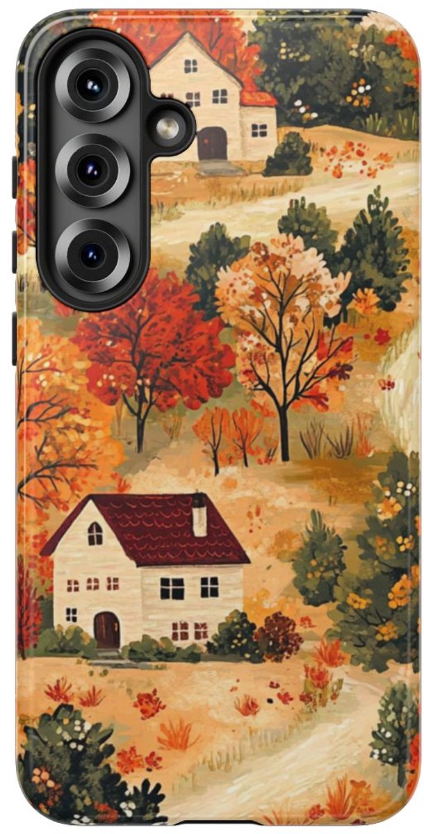 Herfstlandschap met Huizen – Telefoonhoesje Geschikt voor Samsung Galaxy S25 Plus