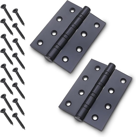 Klapbare scharnieren, 4 stuks, 88,9 x 88,9 mm, deurscharnieren, zwart, voor buiten, binnen, kleine pianoband, scharnieren, zware belasting