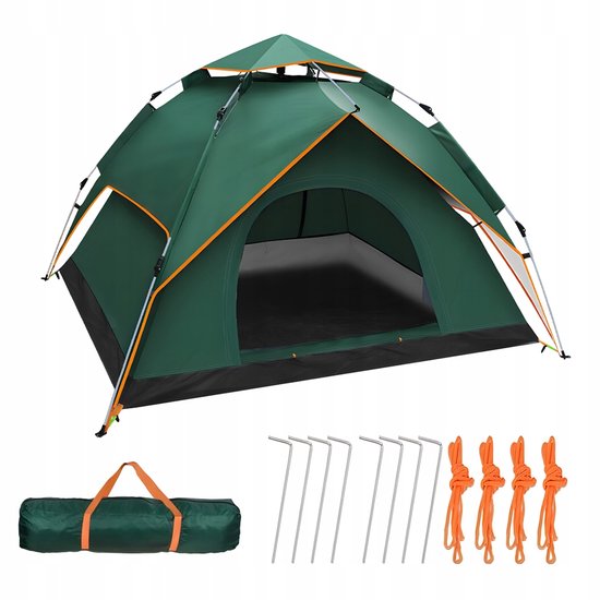 Dubbelwandige kampeertent - voor 3-4 personen - automatisch opvouwbaar - waterdicht - met 2 deuren - geschikt voor kamperen, wandelen, picknicken, jagen, vissen