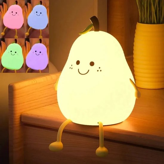 Foto: Oplaadbaar nachtlampje kinderen peertje touchbediening 8 kleuren tijdfunctie wake up light kinder nachtlampje slaapkamer nachtlampje kinderen dimbaar draadloos nachtlampje baby bedlampje
