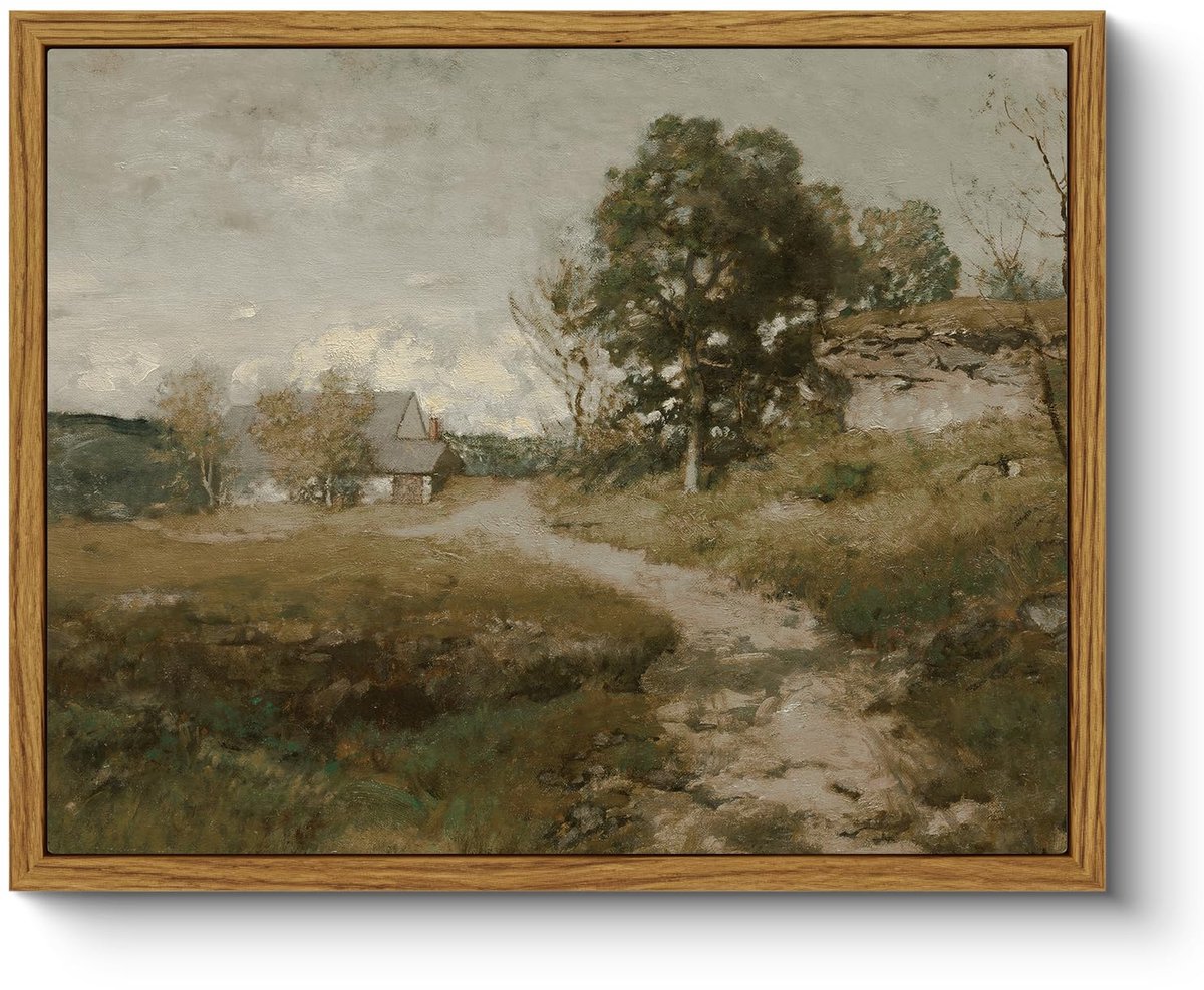 Ibenzoa Vintage Canvas Schilderij met Ingelijst Landschap voor Diverse Kamers 20x25 cm groen