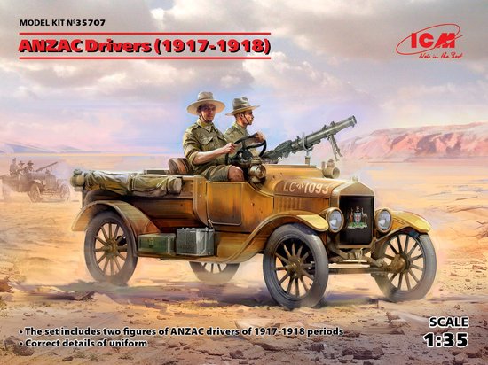 ICM Modelbouwpakket Militaire voertuigen - 35707 WWI ANZAC Drivers (1917-1918) (2 figures) Plastic - 1:35 - Modelbouw