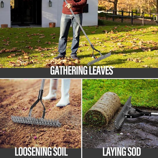 Wicker Rake Landscape Tools 35cm Heavy Duty Garden Cultivator with Stainless Steel HandleLawn Ground Loosening Device for Cleaning Dead Grass Adjustable Lawn Leveler for Garden — afbeelding 4