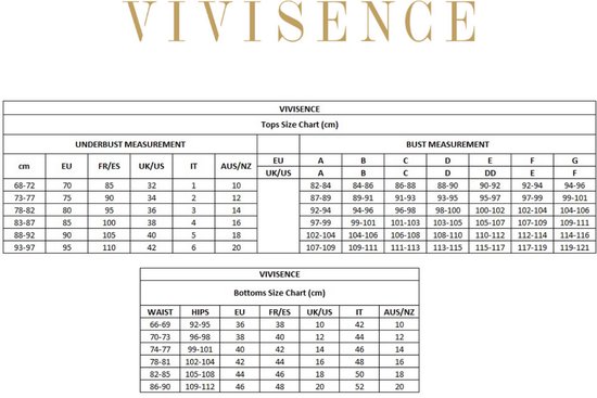 Tableau des tailles pour hauts et bas Vivisence.