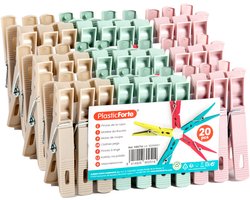 Plasticforte Wasknijpers - 60x stuks - pastel kleuren mix - kunststof - 7 cm - Was ophangen
