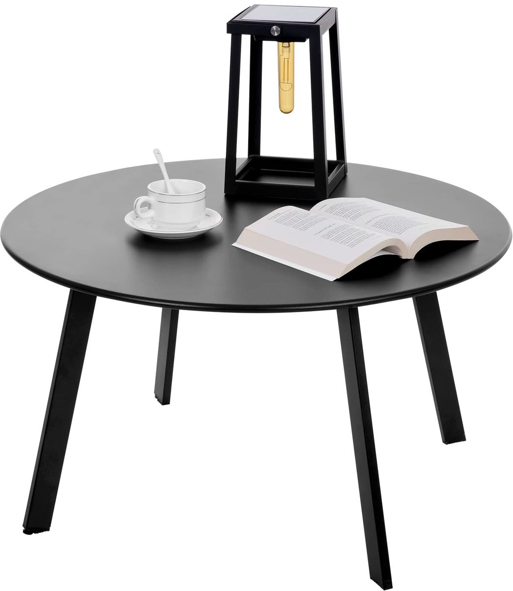 Ibenzoa® Moderne Ronde Metalen Bijzettafel met Verstelbare Tafelpoten voor Binnen en Buiten (Zwart, 70 x 40 H cm)