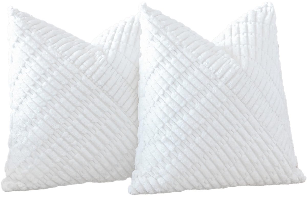 Ibenzoa Set van 2 Luxe Corduroy Kussenslopen met Modern Patchwork Design voor Sfeervolle Woondecoratie wit