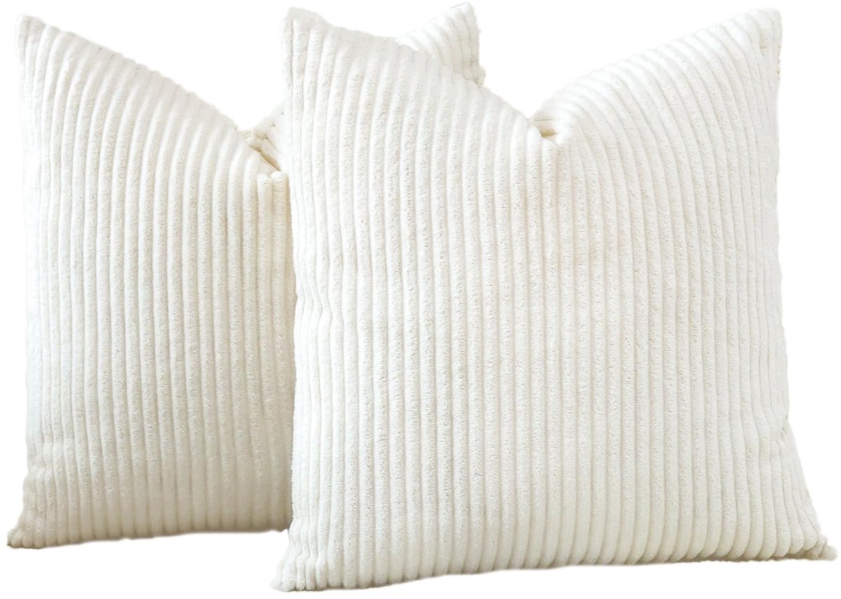 Ibenzoa Set van 2 elegante corduroy kussenslopen voor decoratieve sierkussens, bankkussens, 40 x 40 cm, beige wit