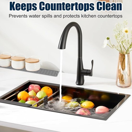 xiruiubao Siliconen kraanmat, snijdbaar, grote afdruipmat, waterkraan, spatbescherming, inklapbare gootsteen, watervangmat voor keuken en badkamer, werkblad beschermen (grijs, 43 x 15 cm