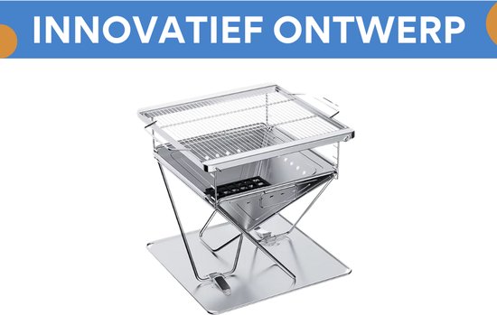 Barbecue pliable - Pour le Camping et la cuisine en plein air - Camping - Barbecue à foyer - Cuisson au bois et portable avec sac de transport - Acier inoxydable