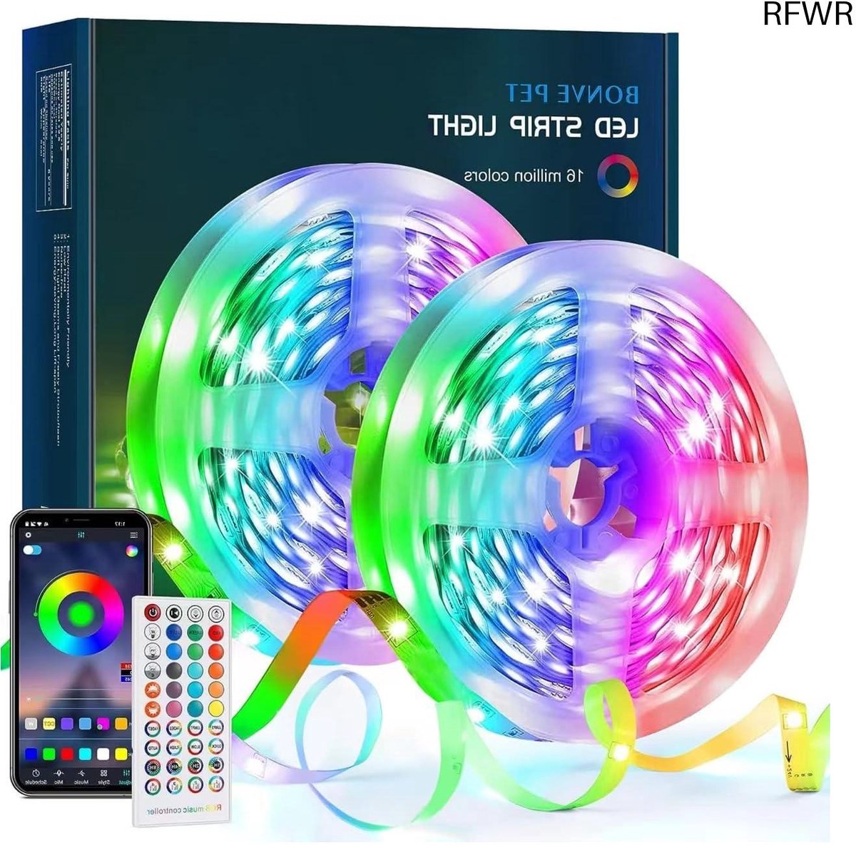 RFWR® 30 Meter RGB Ledstrip met Bluetooth App Besturing en Afstandsbediening voor Slaapkamer en TV