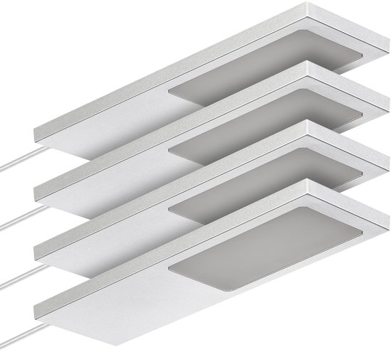 SOTECH set van 4 LED-meubellampen GIULIA II zonder sensor zilvergrijs, 4000K neutraal wit incl. transformator & verdeler Onderkastverlichting