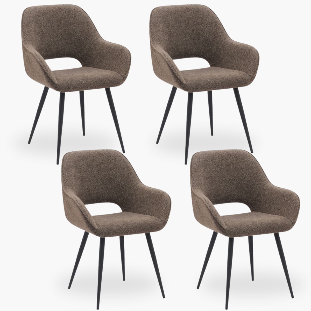 4x Eetkamerstoel Jenna - Taupe Boucle - Set van 4 - Bruin - Met Armleuning