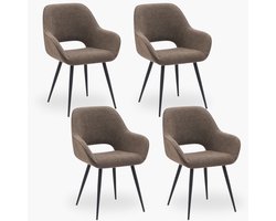4x Eetkamerstoel Jenna - Taupe Boucle - Set van 4 - Bruin - Met Armleuning