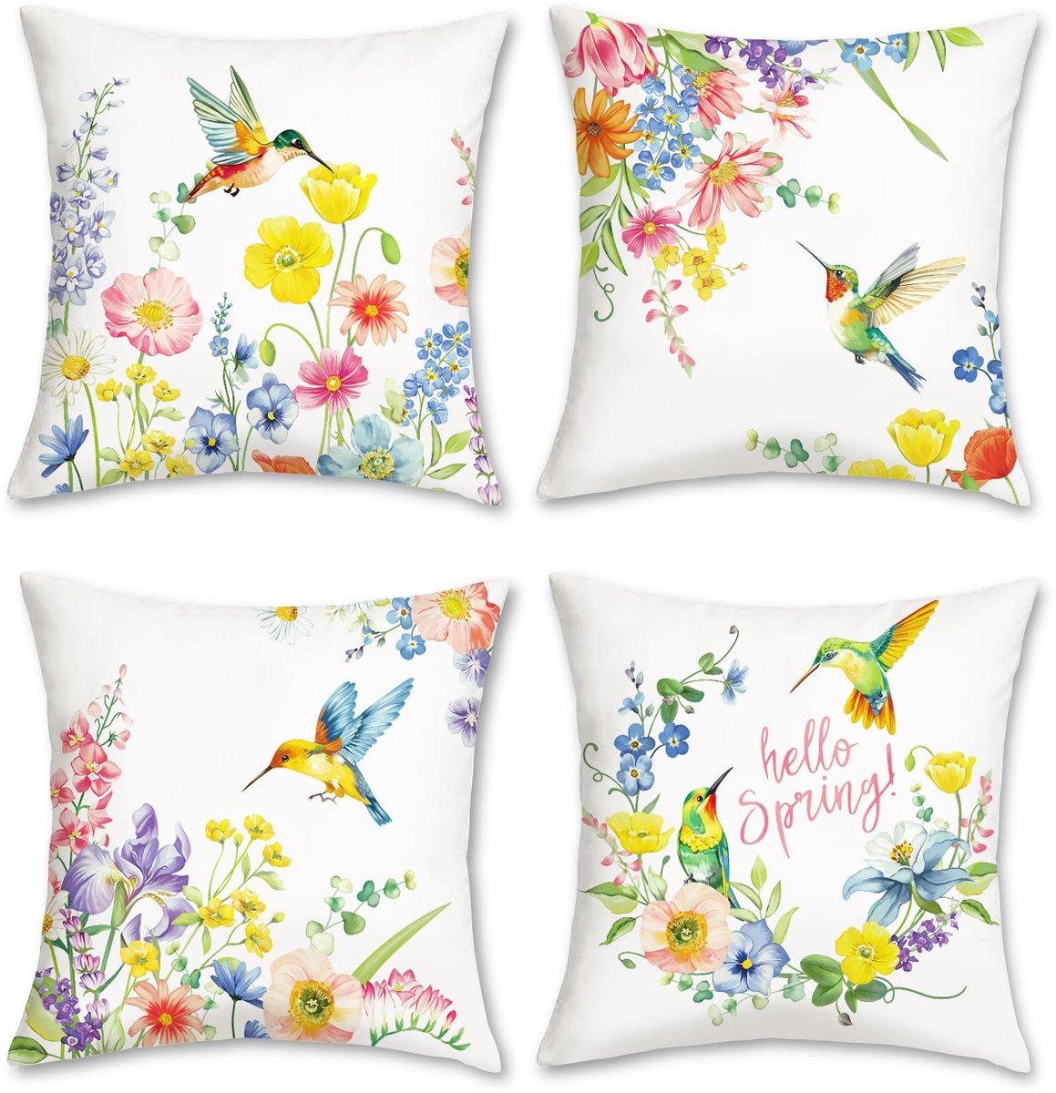 Ibenzoa Set van 4 Decoratieve Bloemenkussenslopen met Verborgen Rits voor Huis en Tuin, 45 x 45 cm Bloemen-3