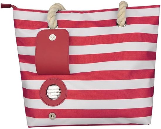 Wijntas voor op het strand - Wijnkoeltas - Lekvrije geïsoleerde tas - Verborgen compartiment met schenktuit - Geschikt voor 2 flessen wijn - Gestreept ontwerp - Geschikt voor reizen, restaurants, feesten en picknicks - Rood, wit van Wijnvriendin — afbeelding 4