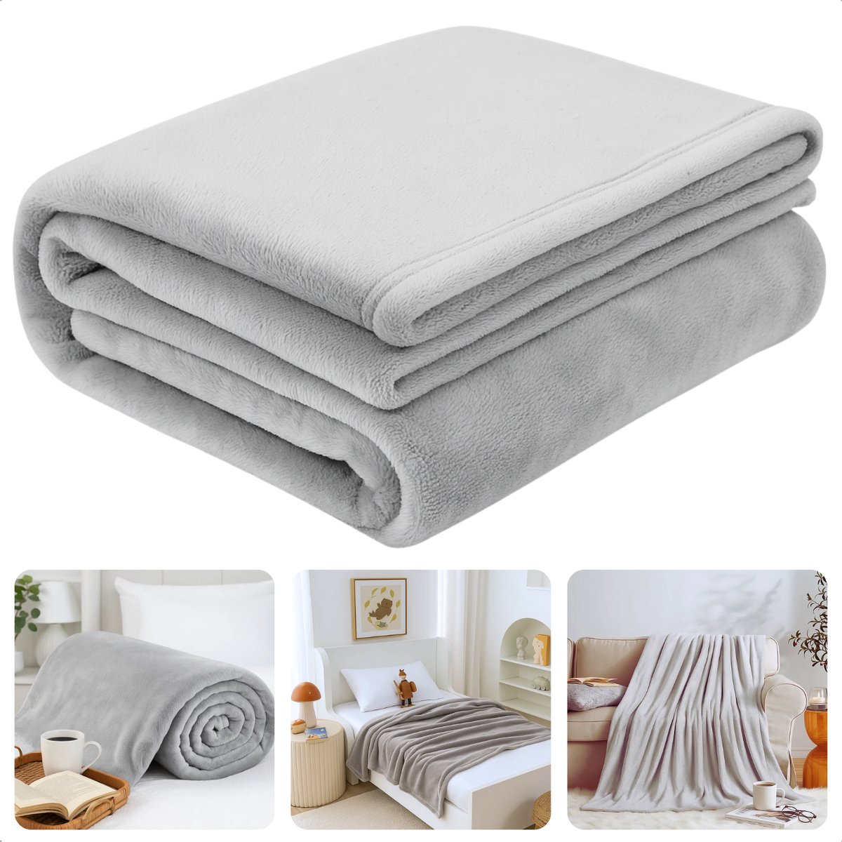 Cheqo® Grijze Fleece Deken 150x200 cm – Zachte Plaid Flannel – Warme Deken voor Bank of Bed – Polyester Fleece – Ultiem Comfort – Dekentje – Duurzame & Stijlvolle Interieur Decoratie