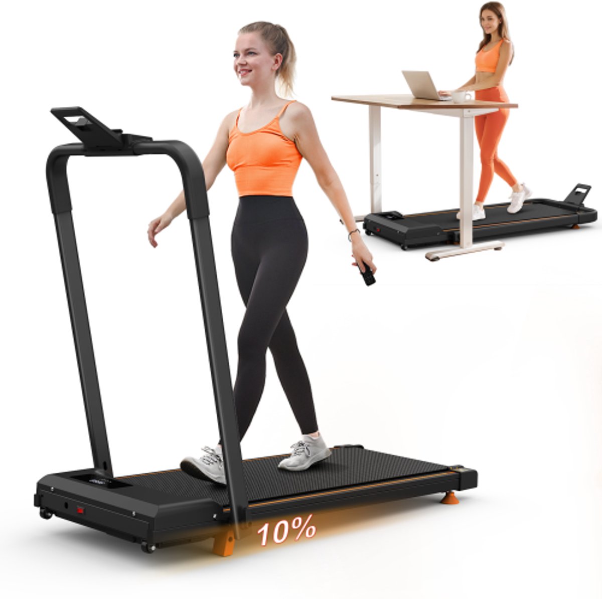 2-in-1 loopbanden om te wandelen, compacte desktop loopbanden met hellende draagbare loopbanden, om te rennen en te joggen, met een gewichtscapaciteit van 120KG