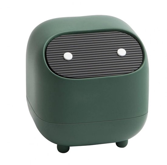 Bureau-prullenbak - Opdrukdeksel - Geurbestendig - Schattig en compact - Grote inhoud - Voetjes aan de onderkant - Snel open en dicht - Perfect voor badkamer, bureau, kantoor of salontafel - Groen