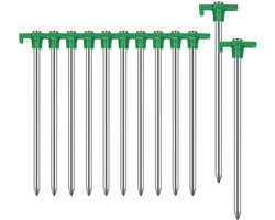 12PCS Tentstaken Heavy Duty Camping Staken, 7.1inch niet-roest metalen tent Pegs grond staken Tent Spikes Camping, tuin, wandelen Groen