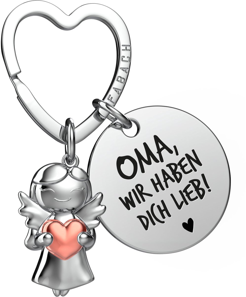 FABACH Beste Oma Sleutelhanger Beschermengel Geluksbrenger met Hart en Gravure - Beste Oma ter Wereld Cadeaus Sleutelhanger - Oma Cadeau Engel Geluksbrenger