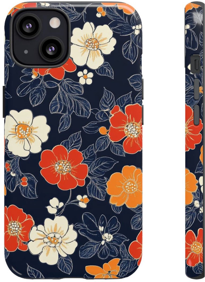 Oranje en Witte Bloemenprint – Telefoonhoesje Geschikt voor iPhone 13