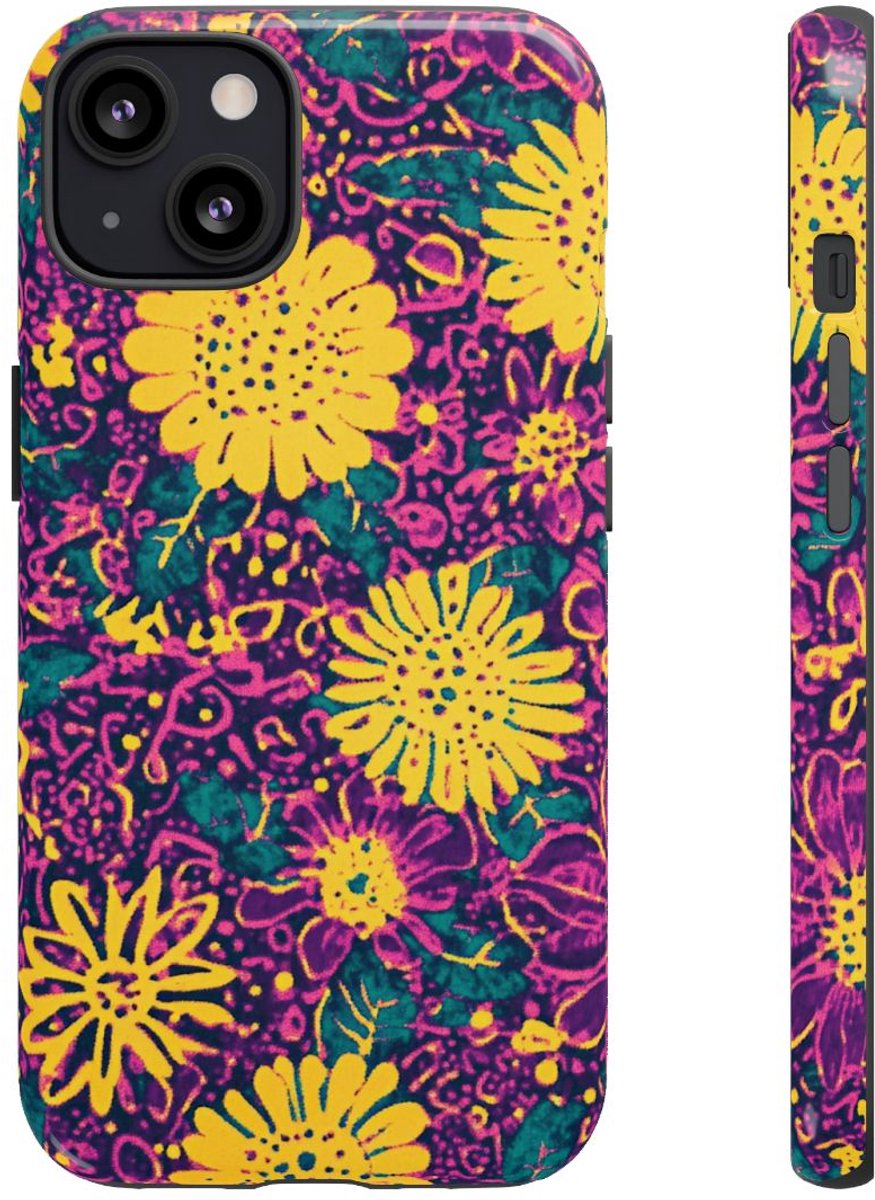 Gele en Paarse Bloemenprint – Telefoonhoesje Geschikt voor iPhone 13