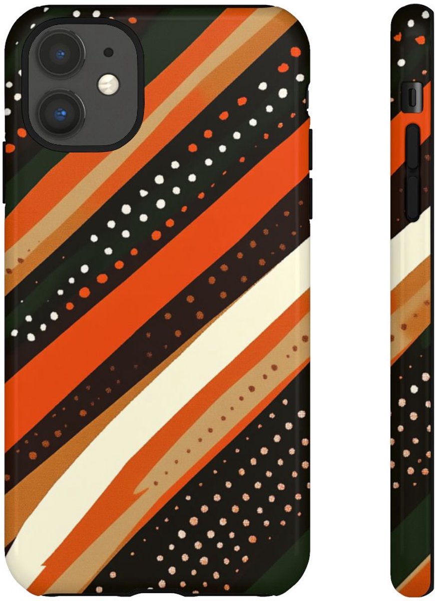 Retro Aardetinten Gestreept Patroon – Telefoonhoesje Geschikt voor iPhone 11