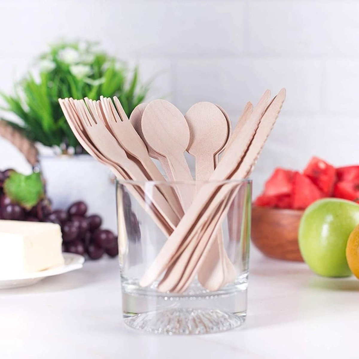 Ibenzoa® Wegwerpbestek van Hout 150 Stuks - Ideaal voor Feestjes en Kamperen, Individueel Verpakt in Kraftpapier
