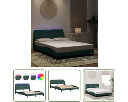 vidaXL Luxe Bed - Comfortabel Bed Frame - Bedframe met LED zonder matras fluweel donkergroen 140x200 cm - Fluweel Bed - Led Bed - Dark Green Bed
